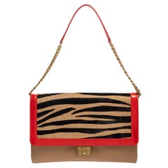 Jimmy Choo Zebra Print Calfhair, Patent and Leather Flap Chain Shoulder Bag