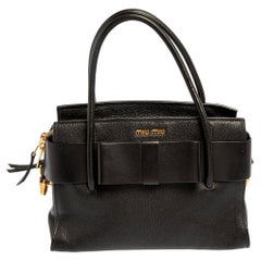 Miu Miu Black Leather Fiocco Bow Tote