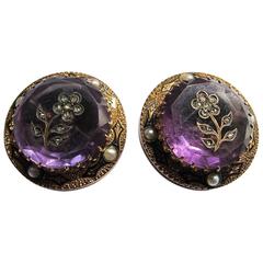 Antique Victorian Amethyst and 14k Gold Cuff Buttons