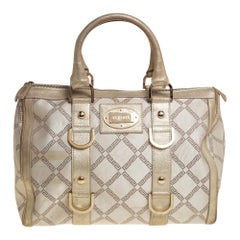 Versace Metallic Gold/Cream Signature Canvas and Leather Snap Out Of It Satchel