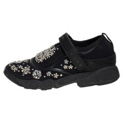 Dior Black Fabric and Mesh Fusion Embellished Low Top Sneakers Size 36.5