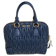 Used Miu Miu Blue Matelassé Leather Top Zip Satchel