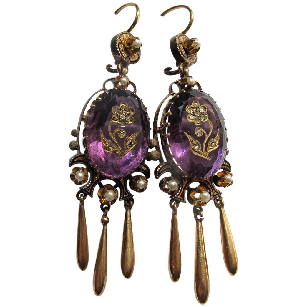 Victorian Amethyst and 14k Gold Earrings For Sale