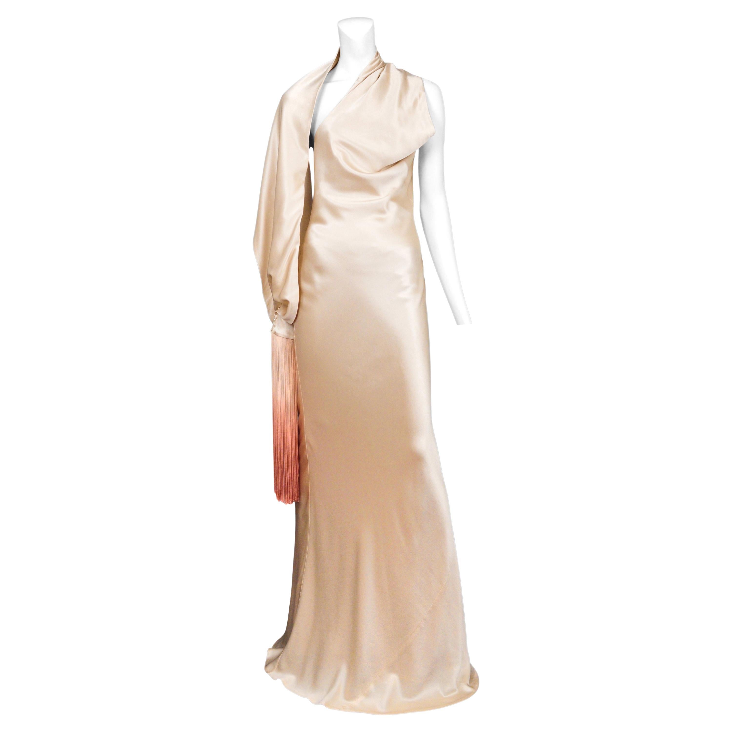 McQueen Cream Gown with Ombre Fringe 