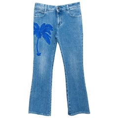 Stella McCartney Blue Denim Palm Embroidered Flared Jeans M