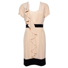 Fendi Beige Silk Contrast Detail Ruffled Midi Dress M