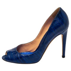 Sergio Rossi Blue Leather Peep Toe Pumps Size 39.5