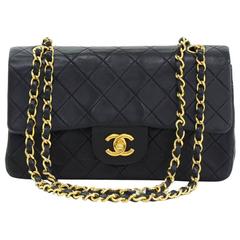 Chanel 2.55 9" Double Flap Black Quilted Leather Shoulder Bag