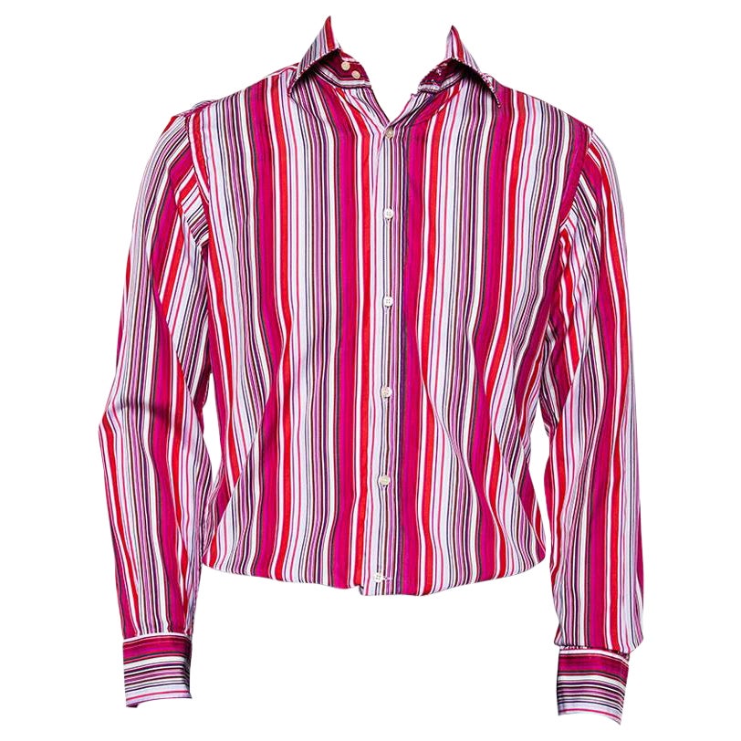 Etro Pink Striped Cotton Button Front Shirt M