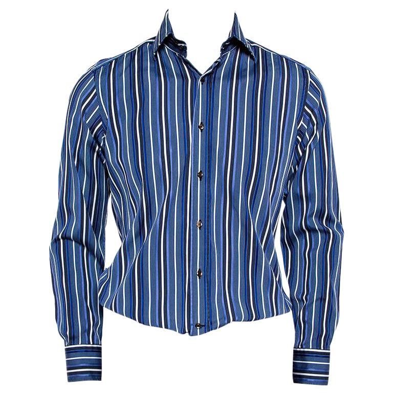 Etro Blue Striped Cotton Button Front Shirt M