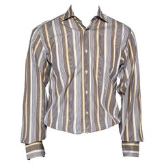 Etro Yellow & Navy Blue Striped Cotton Button Front Shirt S