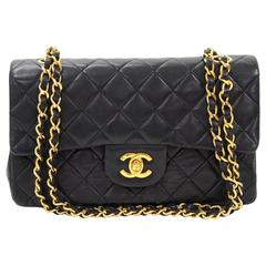 Vintage Chanel 2.55 9"  Double Flap Black Quilted Leather Shoulder Bag
