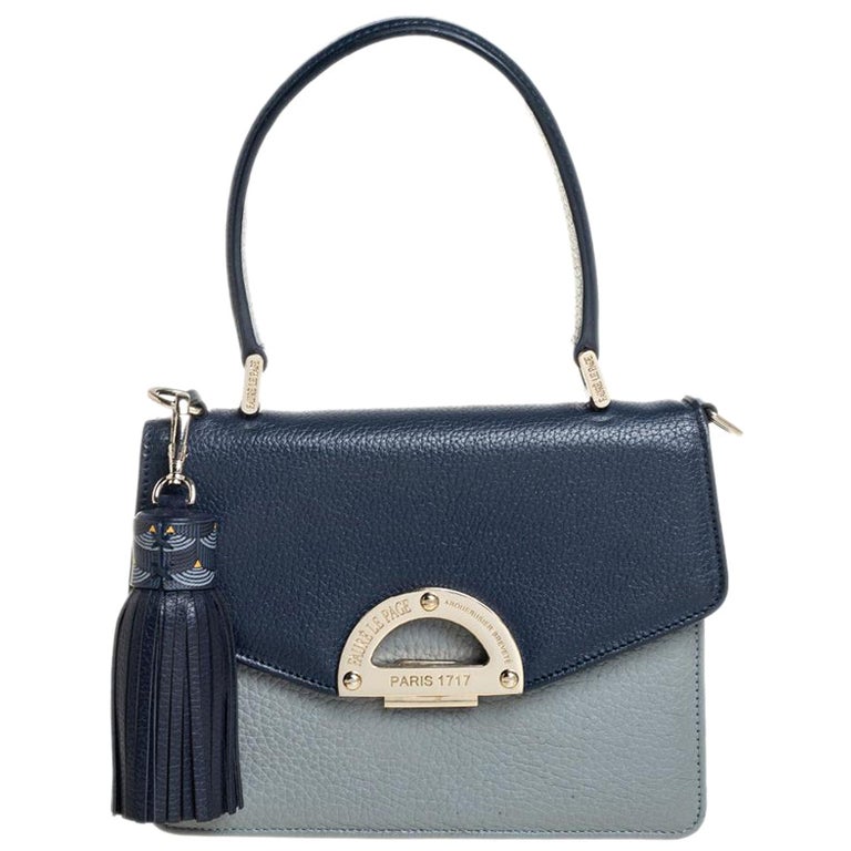 Faure Le Page Grey/Blue Leather Parade 19 Top Handle Bag at 1stDibs