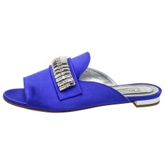 Aquazzura Blue Satin Crystal Embellished Winston Sandals Size 35