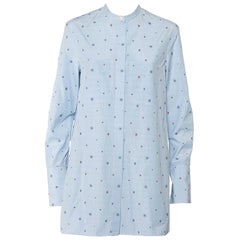 Celine Blue Striped Cotton Embroidered Asymmetric Hem Shirt Dress M