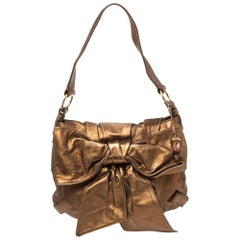 Yves Saint Laurent Metallic Bronze Leather Sac Bow Hobo