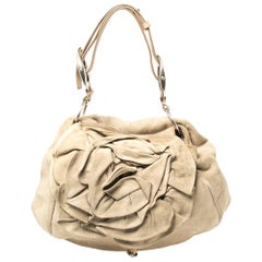 Yves Saint Laurent Beige Suede Nadja Rose Petal Flap Hobo