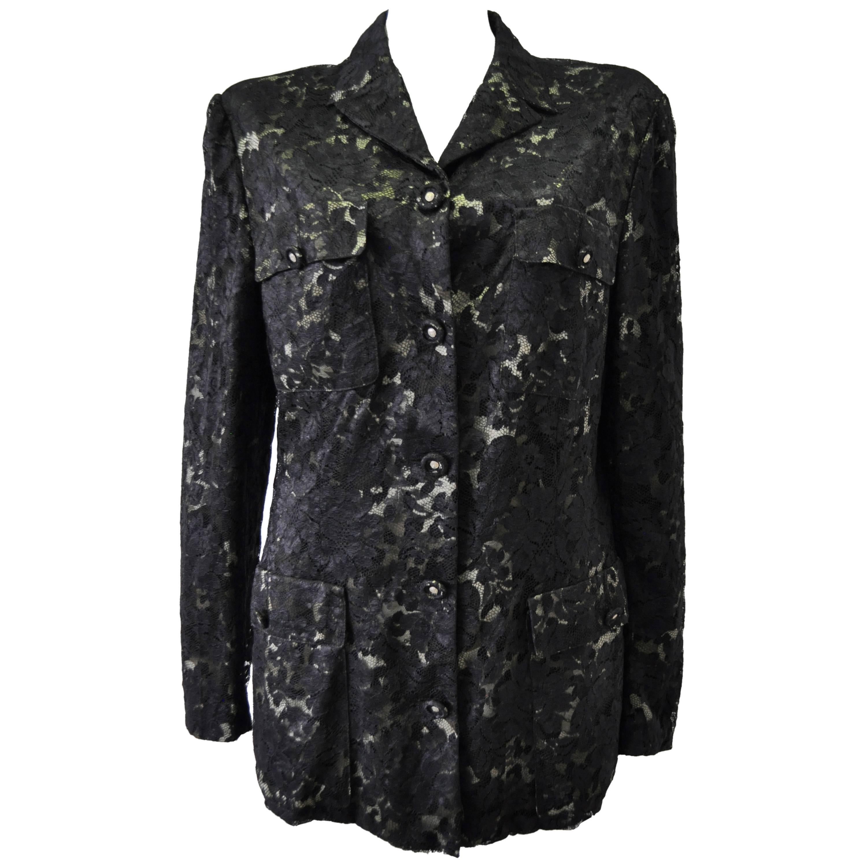 Gianni Versace Istante Lace over Leopard Print Militaire Jacket For Sale