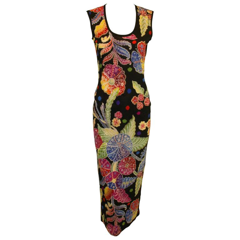 S/S 1993 Gianni Versace Raj Floral Black Silk Sheath Wiggle Dress Gown ...