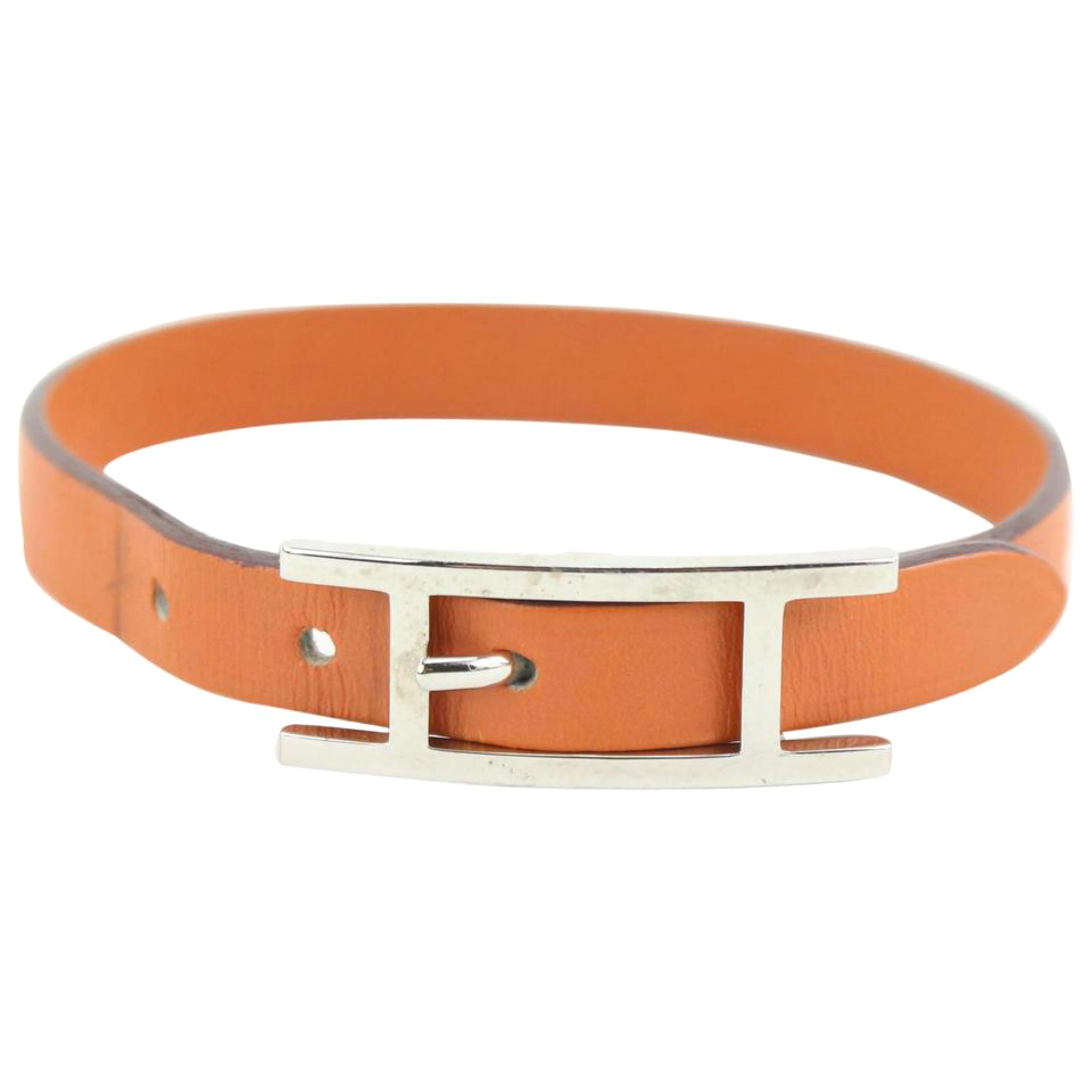 Hermès Bracelet en cuir orange et argent H Api 16h23 en vente