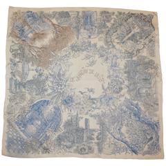 Hermes Blau & Weiß "Le Jardin de Leila" Seidenschal w / Box
