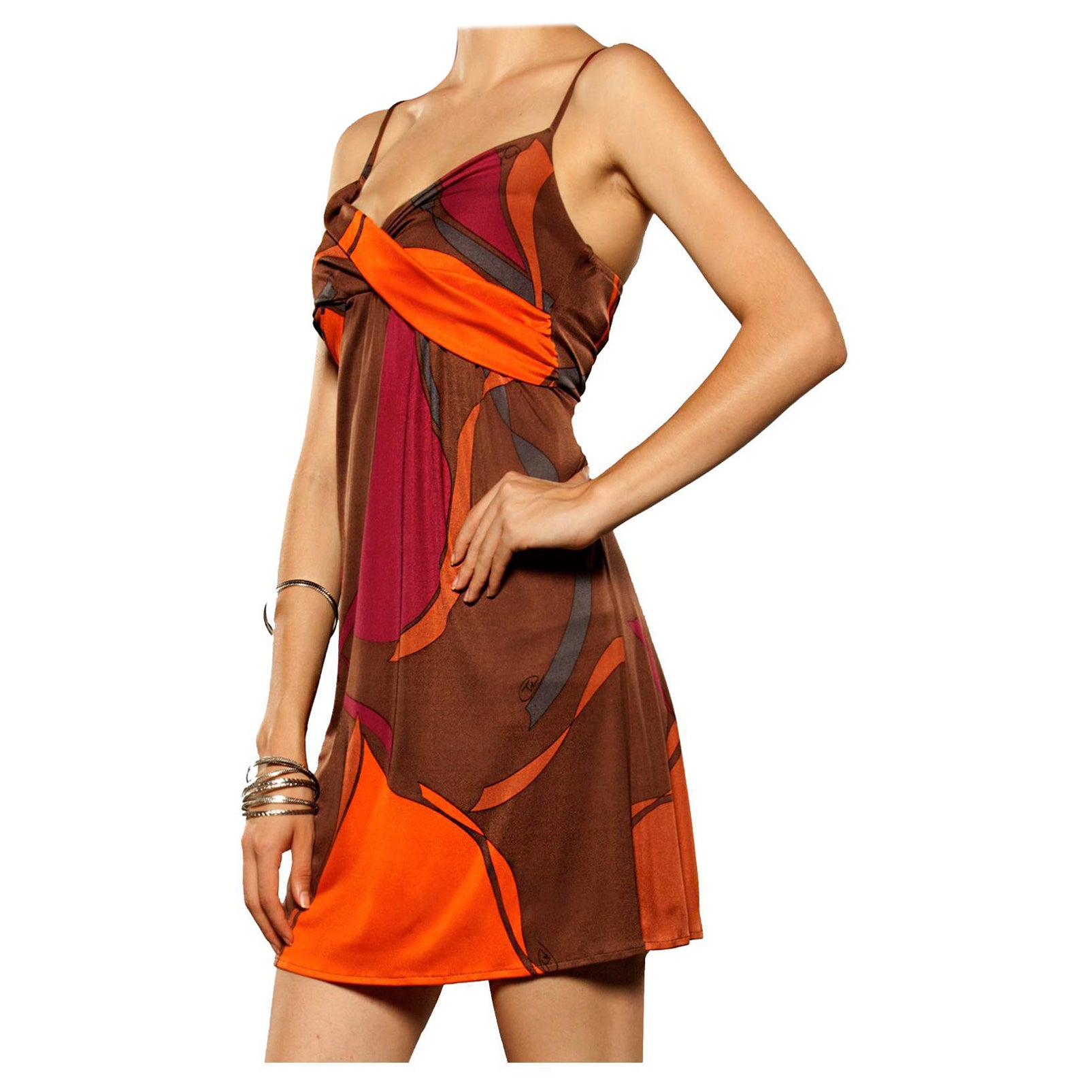 FLORA KUNG Orange Print Mini Silk Cami Dress NWT
