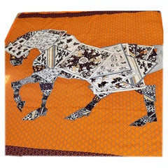 100%  Silk Orange/ Purple Horse Print Scarf/Wrap Scarf Size 50 X 50