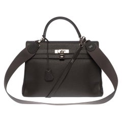 Hermès Kelly 35 retourne handbag double strap in Togo Graphite leather , SHW