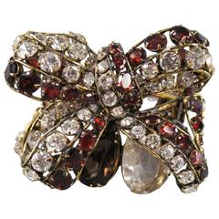 C & D Gold Metal Red & White Rhinestone Crystal Bow Cuff Bracelet