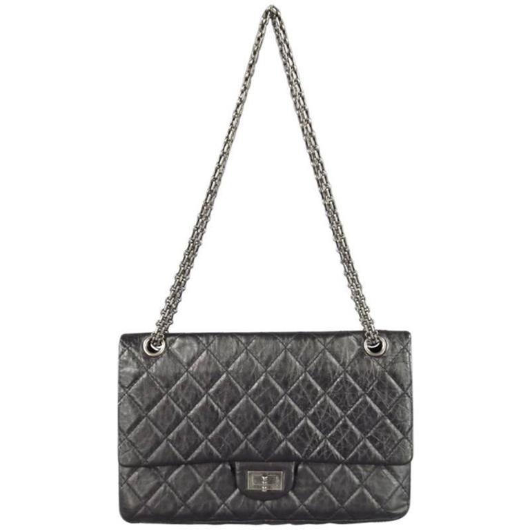 CHANEL 2.55 Reissue Black Quilted Leather Gunmetal Chain 226 Handbag at ...