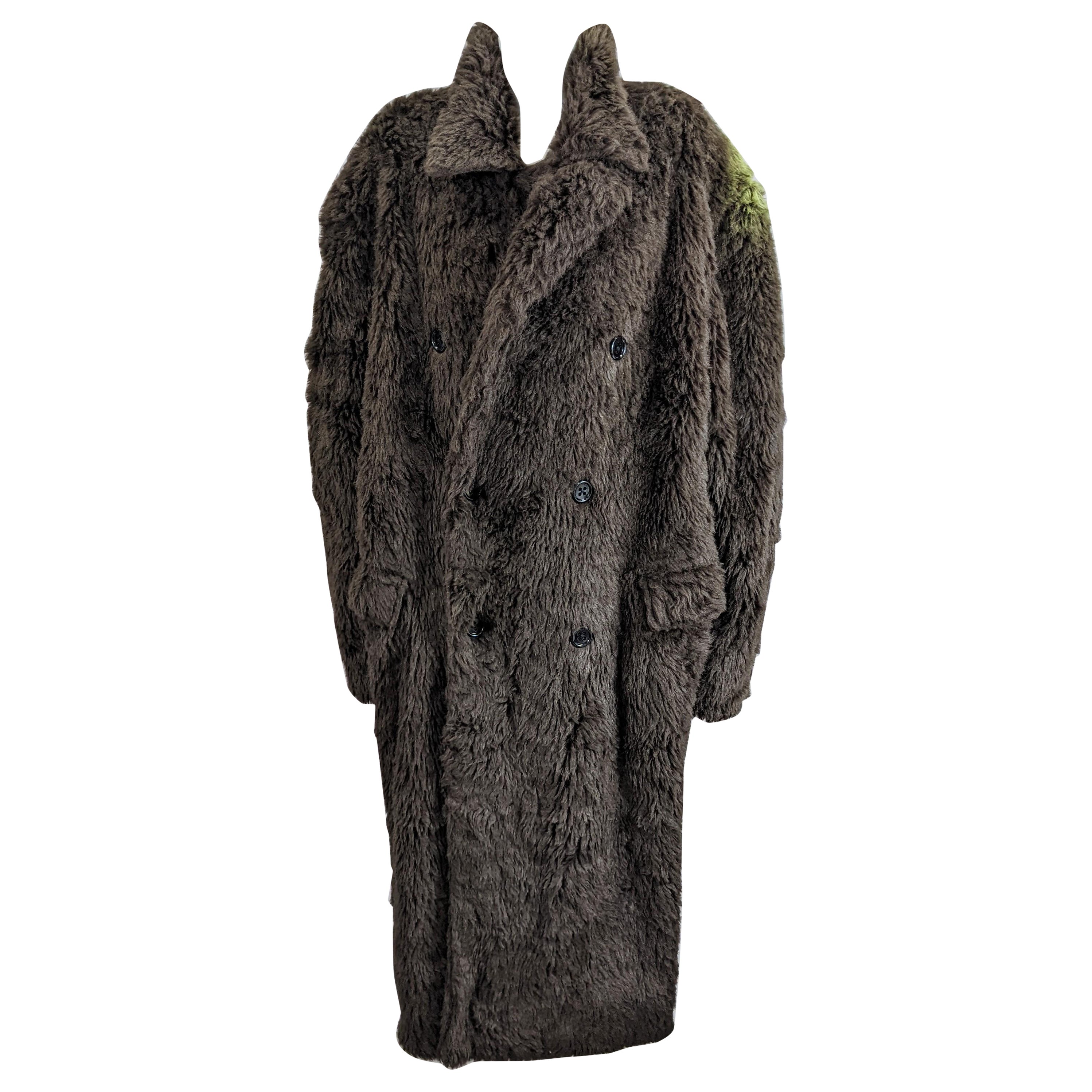 Yohji Yamamoto Mens Double Breasted Faux Fur Teddy Coat For Sale