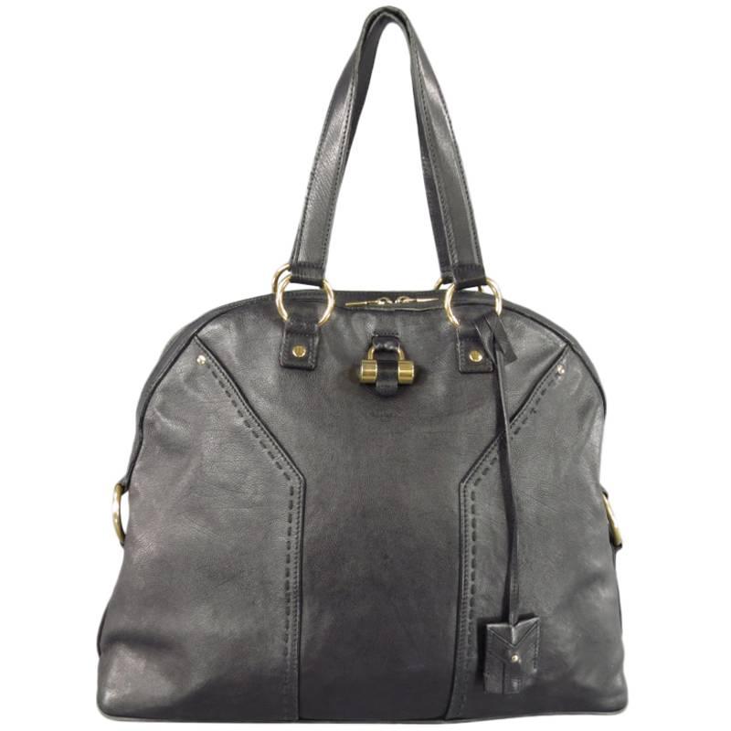 TOM FORD Yves Saint Laurent Large Black Leather Gold tone Hardware Muse Tote