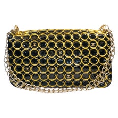 Chanel Black Patent Leather CC Gold Embroidered Chain Clutch/Shoulder Bag