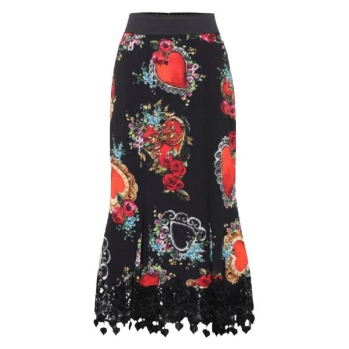 Dolce & Gabbana Silk midi skirt
With heart and Rose print in black