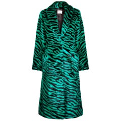 Verheyen London Esmeralda Faux Fur Coat in Emerald Green Zebra Print size uk 14