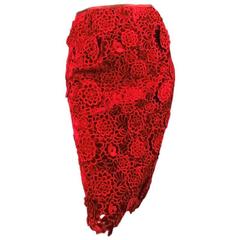 MARC JACOBS Size 6 Red Rayon / Silk Floral Crochet Lace Pencil Skirt