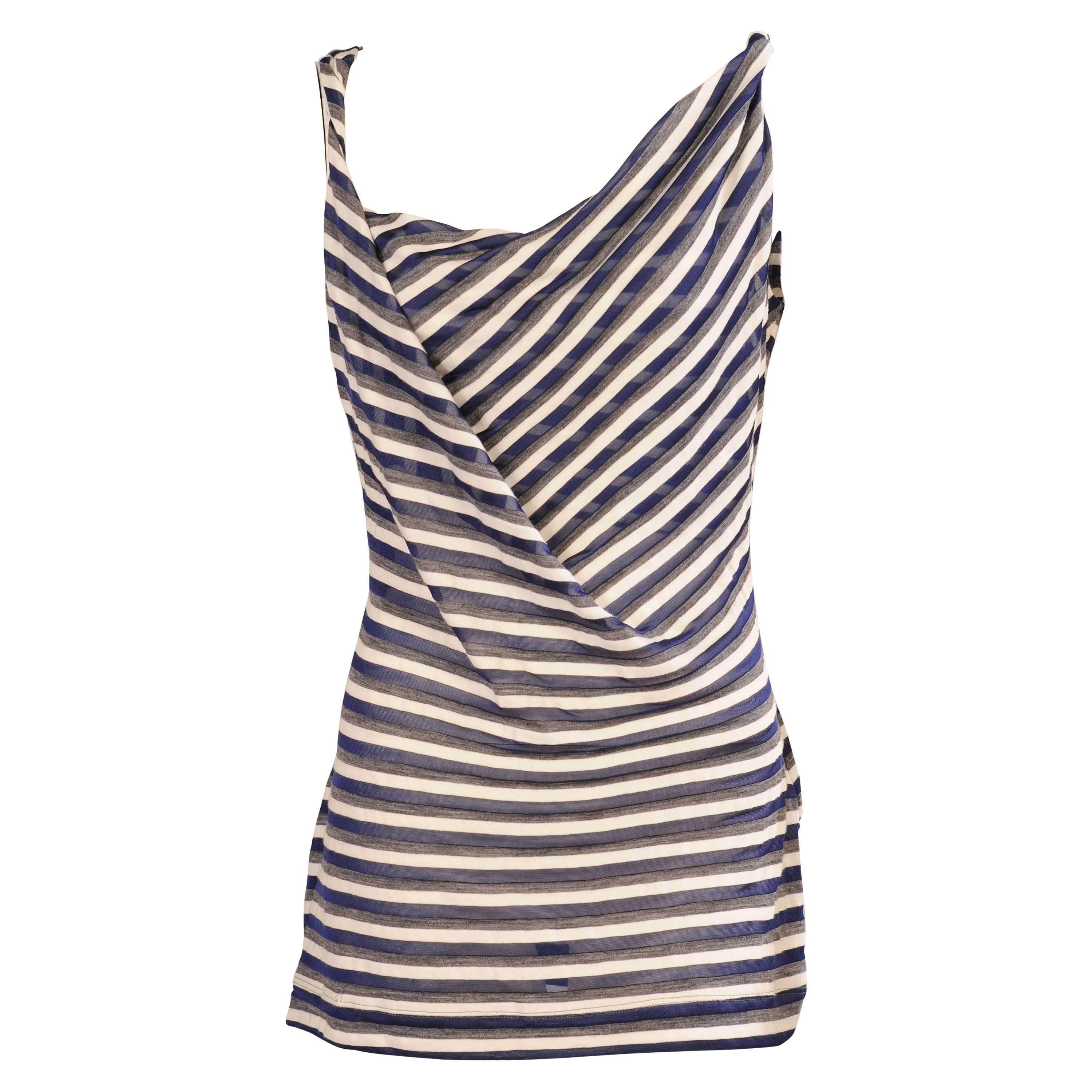 Vivienne Westwood Anglomania Navy Grey & White Sheer Draped Top Never Worn