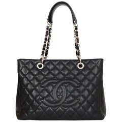 Chanel Discontinued Black Caviar Leather GST Grand Shopper Tote Bag SHW