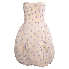 Vintage Hanae Mori Strapless Polka Dot Pouf Dress