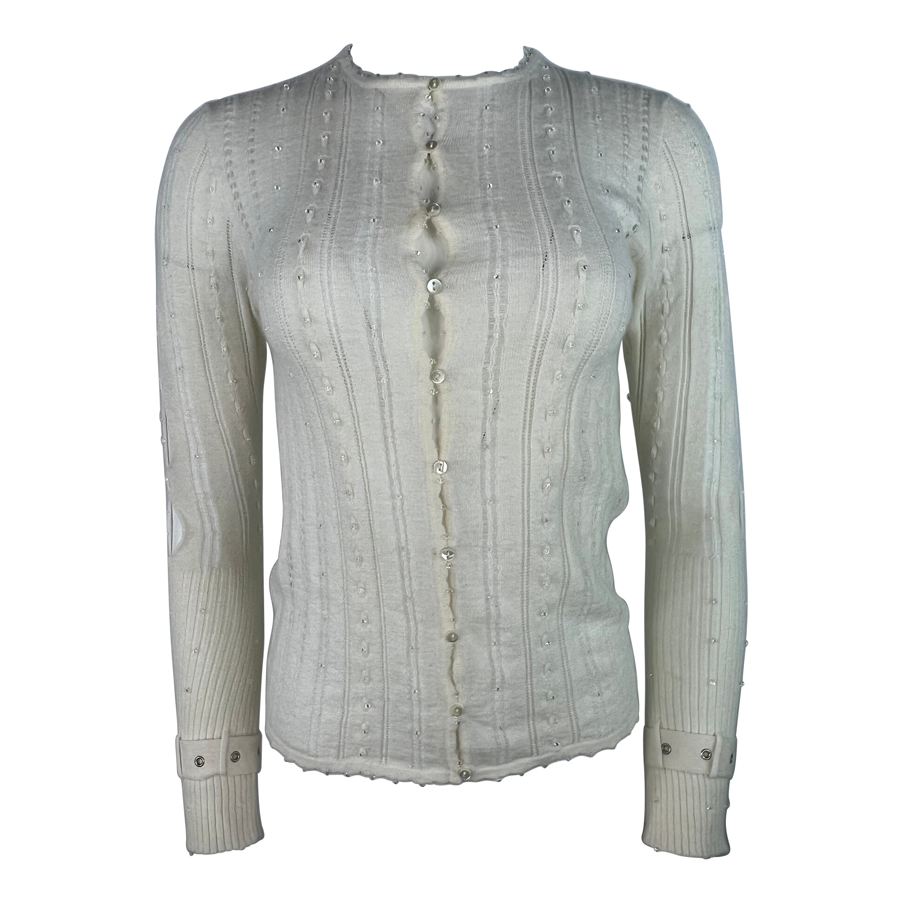 Christian Dior White Wool Sweater Cardigan, Size 38 For Sale at