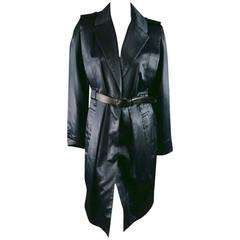 MARC JACOBS Size 8 Navy Cotton Blend Satin Belted Trench Coat