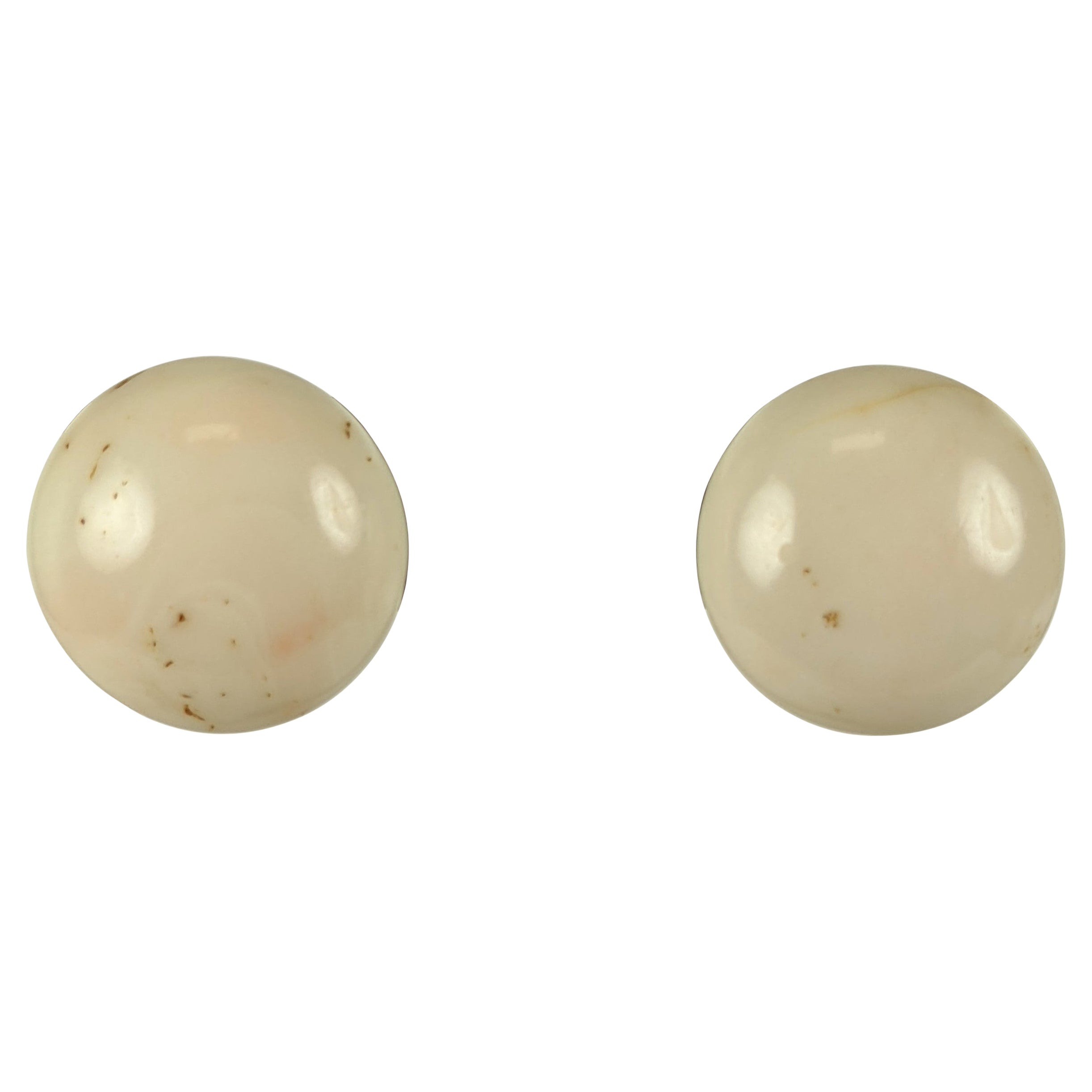 White Coral Cabochon Button Earrings