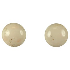Retro White Coral Cabochon Button Earrings