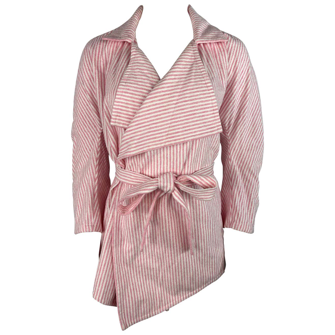 Chanel Pink and White Terry Cloth Robe Jacket, Size 34 For Sale at 1stDibs