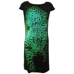 2012 NWT Just Cavalli Black Green Tiger Shift Dress Size 10 US 46 IT