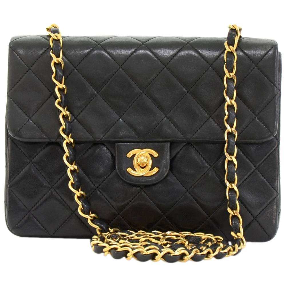 Vintage Chanel 8" Flap Black Quilted Leather Shoulder Mini Bag