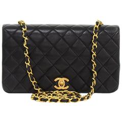 Vintage Chanel 9" Classic Black Quilted Leather Shoulder Flap Bag Ex