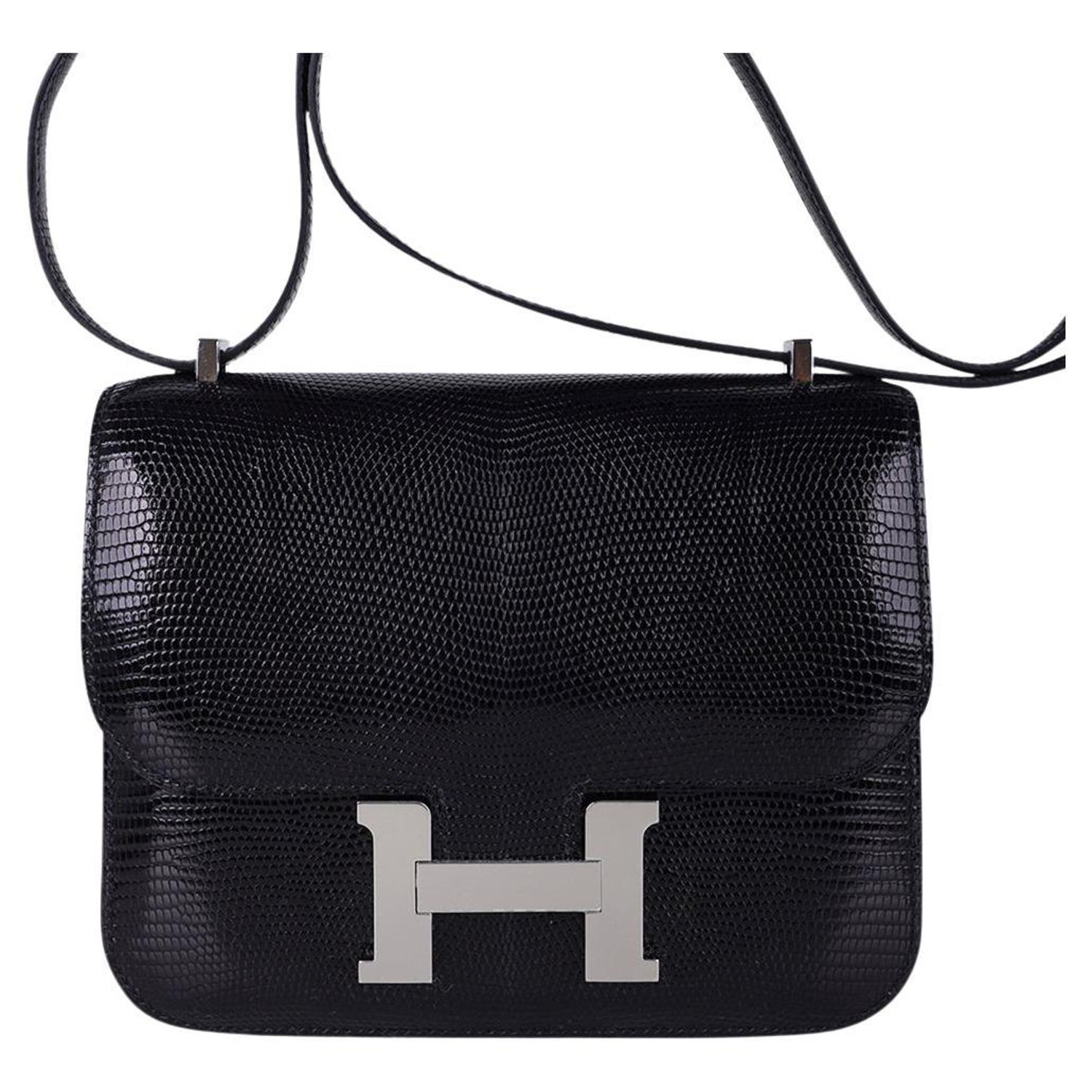 Hermes Constance Bag 18 Black / Ombre Lizard Buckle Madame Leather