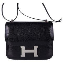 Hermes Constance 18 Black Lizard Bag Palladium Hardware