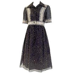 1970s Oscar De La Renta black and gold metallic  dress